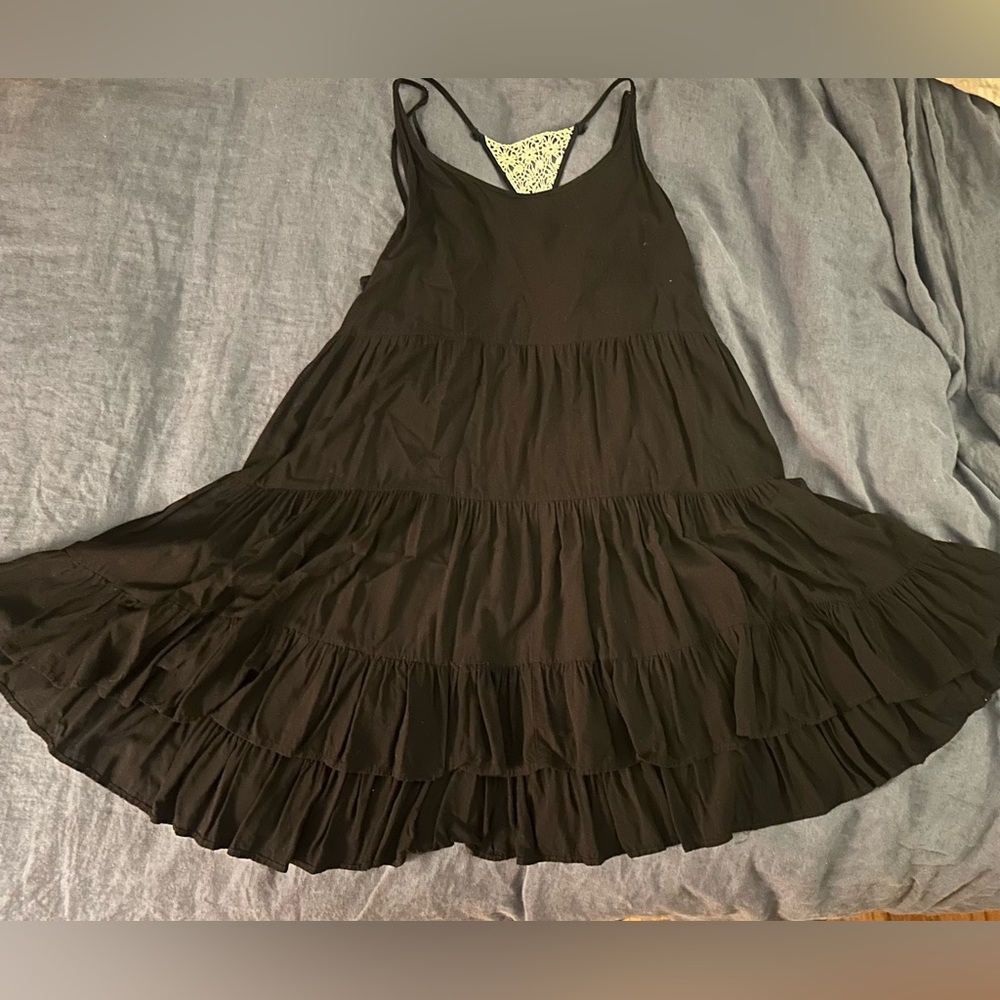 VINTAGE HAVANA Dress- LBD Multi-tiered Mini w/ Lace T-back & Adjustable Straps